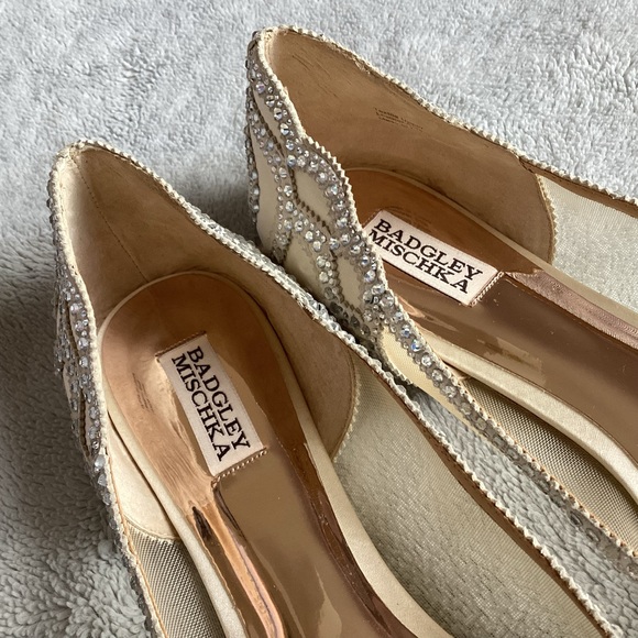 Badgley Mischka Gigi Pointed Flat Evening Shoe Mesh Crystal Bridal Wedding Ivory - Picture 11 of 15